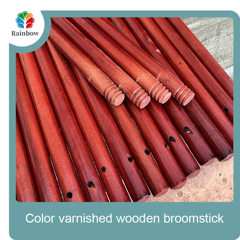 Varnished wooden round head thread paint wooden broom handle 