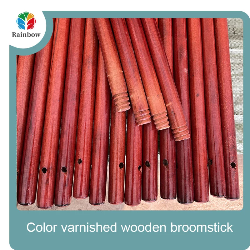 Varnished wooden round head thread paint wooden broom handle 