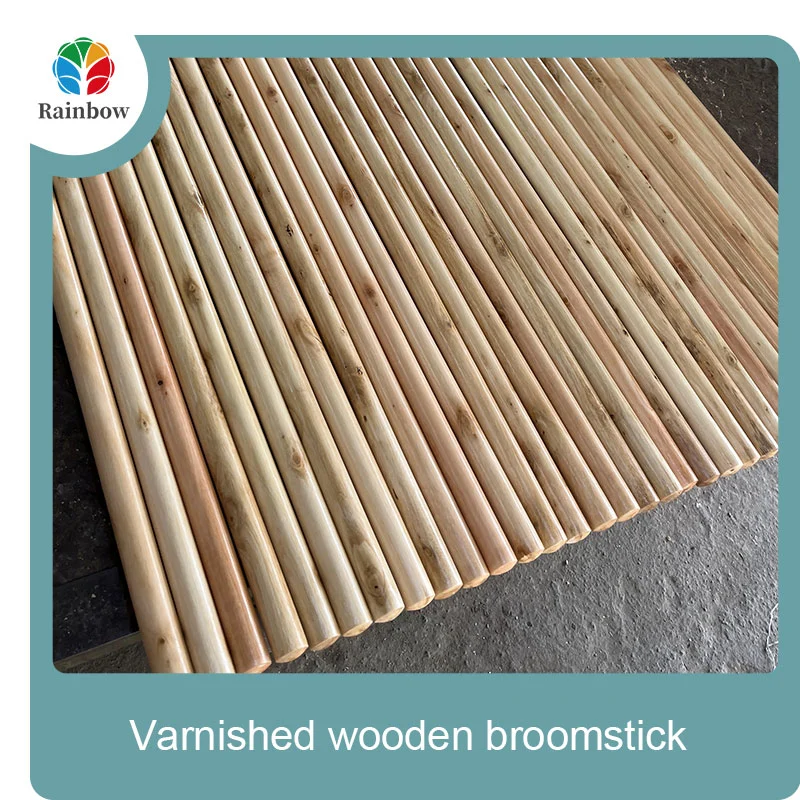 Varnished wooden round head thread paint wooden broom handle 