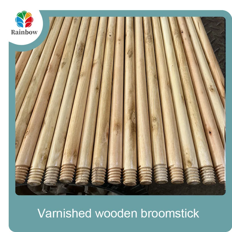 Varnished wooden round head thread paint wooden broom handle 