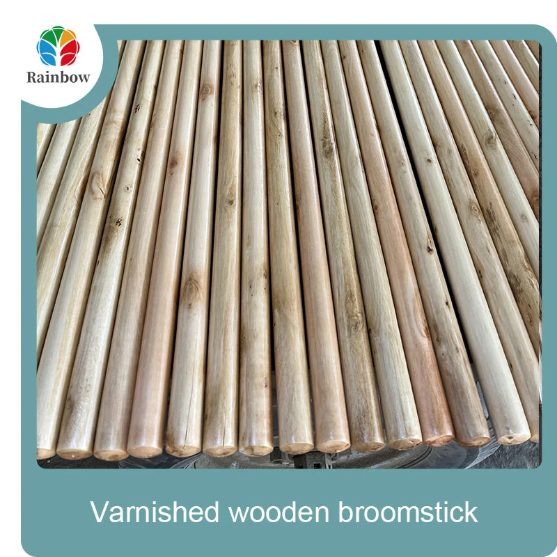 Varnished wooden round head thread paint wooden broom handle 