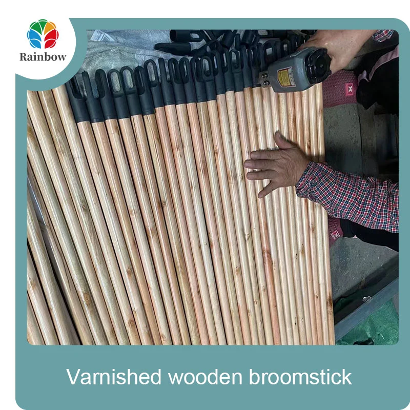 رأس خشبي ملمع مطلي بخيوط خشبية مقبض مكنسة خشبية  