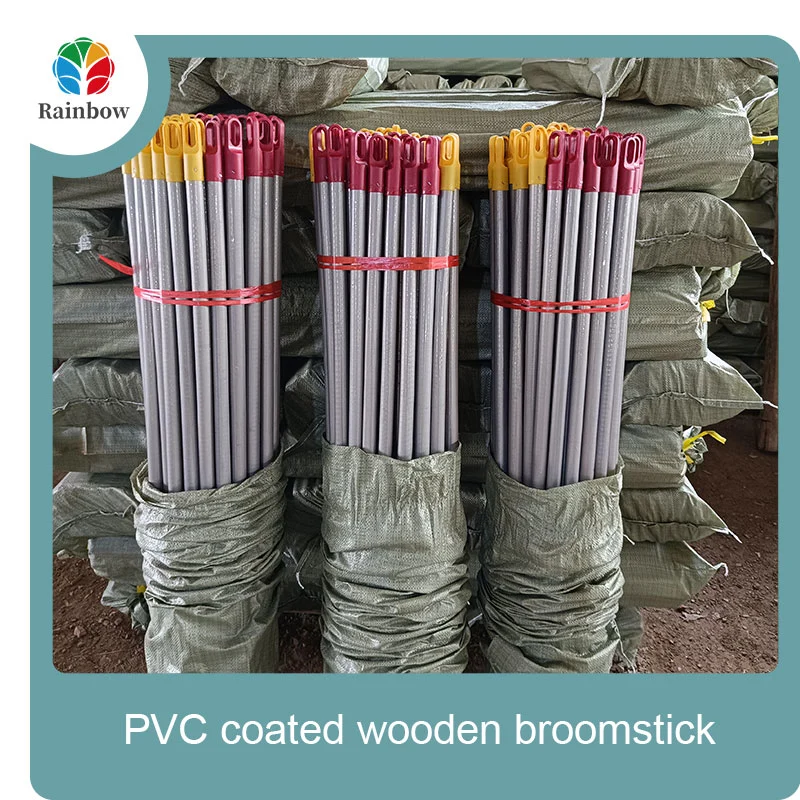 China PVC coated wood broom handle eucalyptus wooden house mop sticks