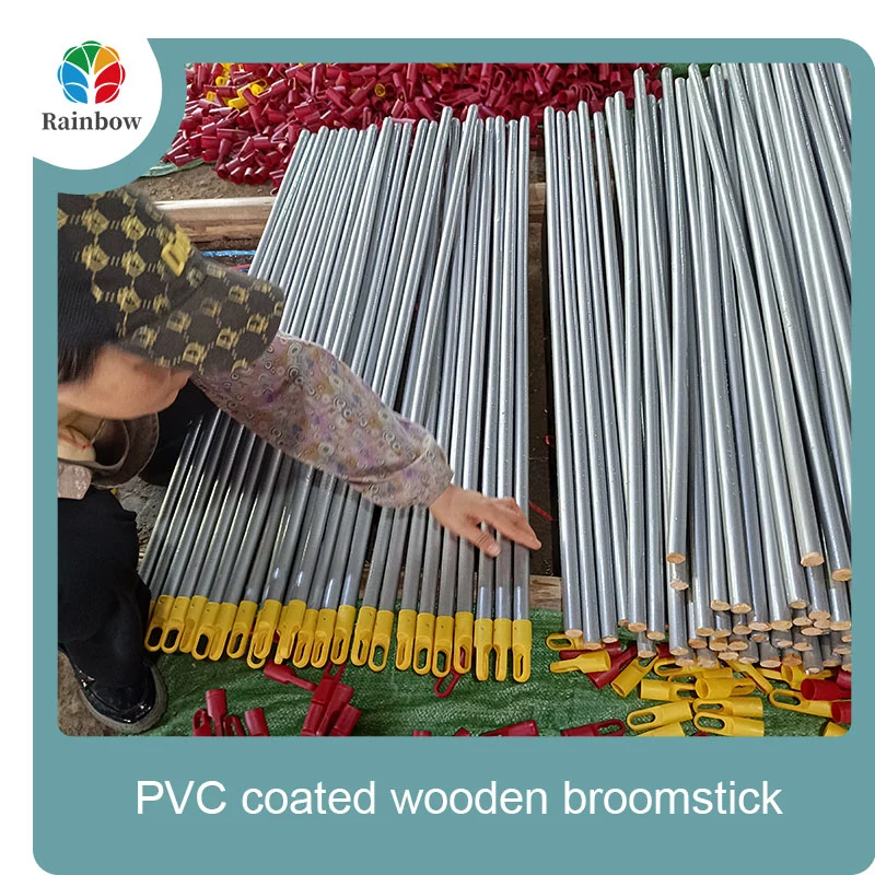 China PVC coated wood broom handle eucalyptus wooden house mop sticks
