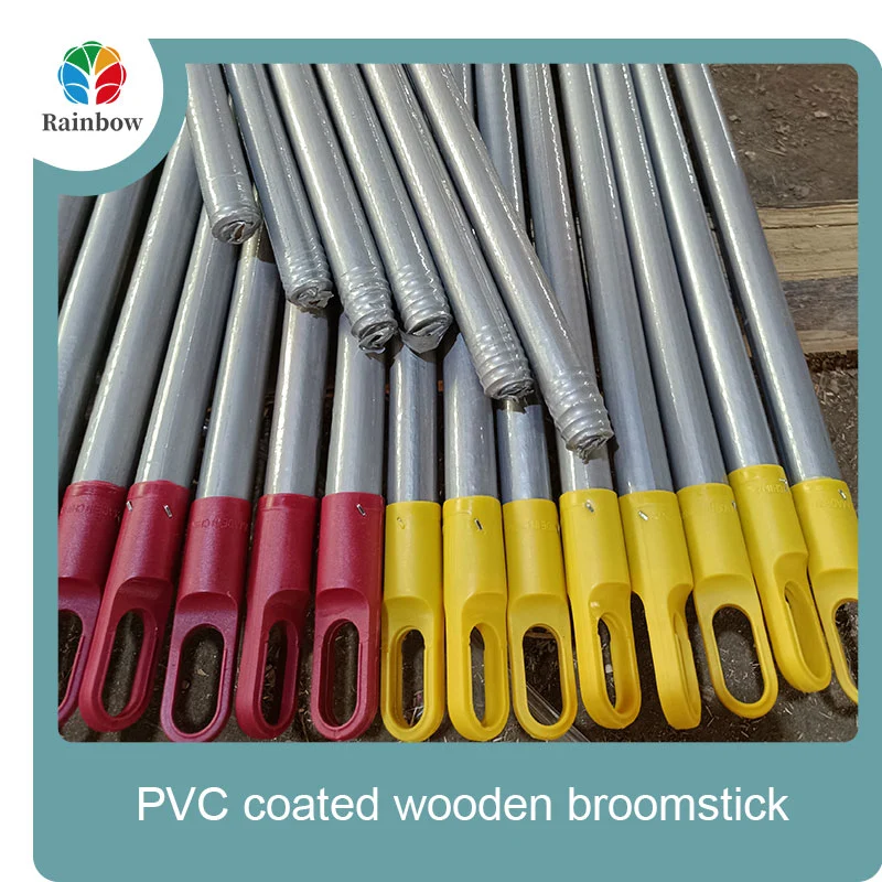 China PVC coated wood broom handle eucalyptus wooden house mop sticks