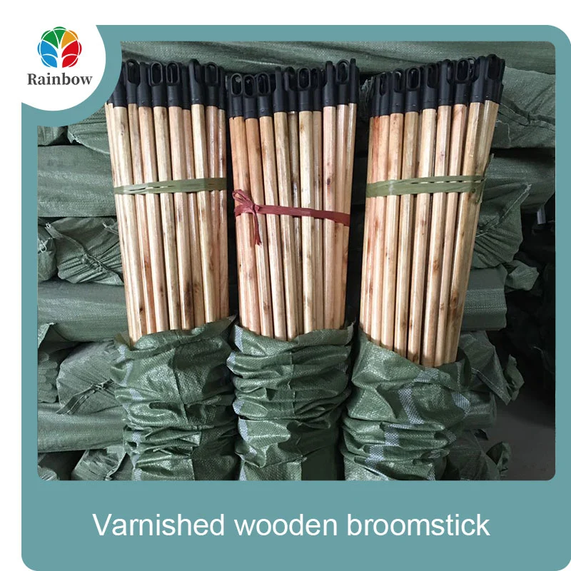 Varnished wooden round head thread paint wooden broom handle 