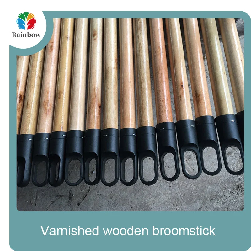 Varnished wooden round head thread paint wooden broom handle 