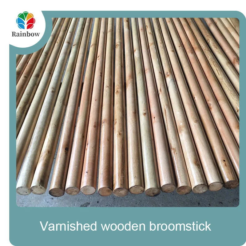 Varnished wooden round head thread paint wooden broom handle 