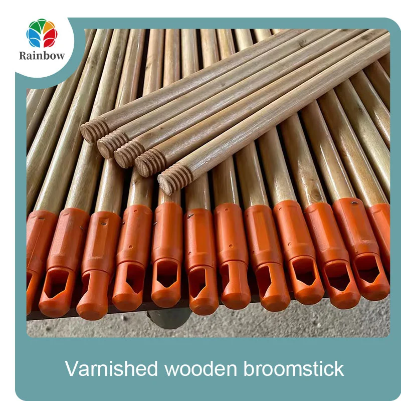 Varnished wooden round head thread paint wooden broom handle 