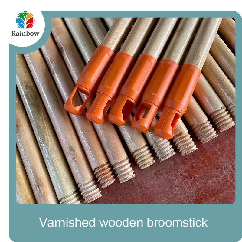 Varnished wooden round head thread paint wooden broom handle 
