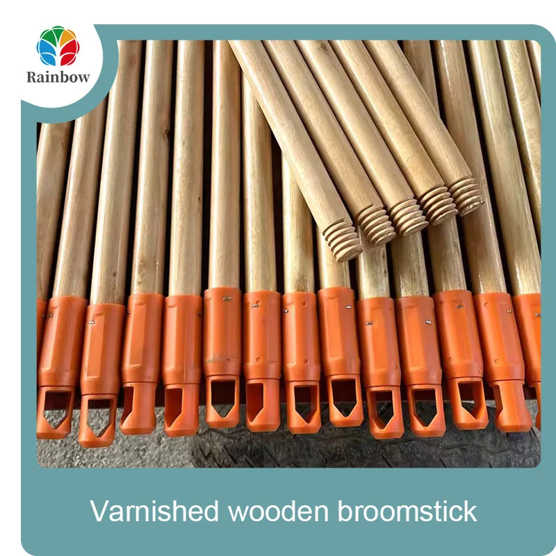 Varnished wooden round head thread paint wooden broom handle 