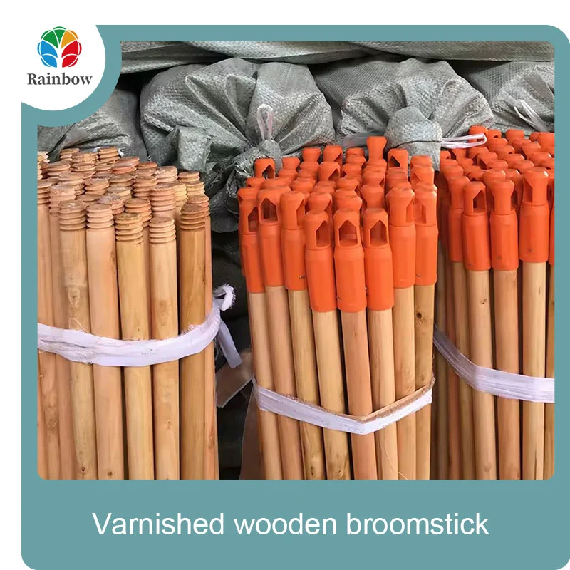 Varnished wooden round head thread paint wooden broom handle 