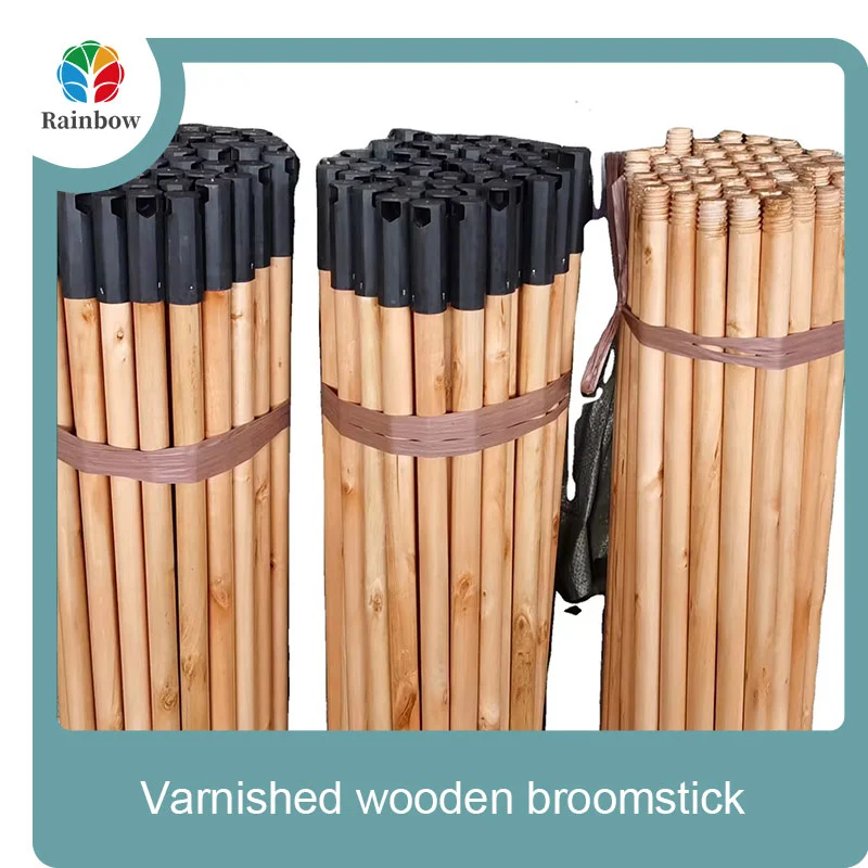 Varnished wooden round head thread paint wooden broom handle 