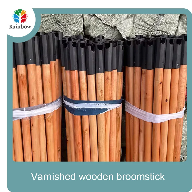 Varnished wooden round head thread paint wooden broom handle 