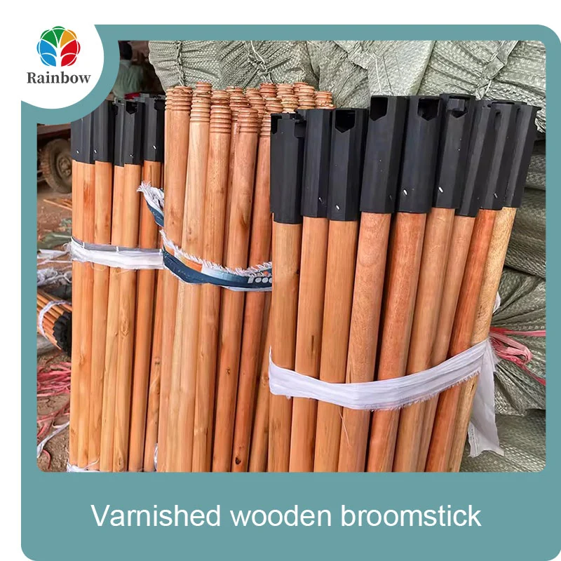 Varnished wooden round head thread paint wooden broom handle 