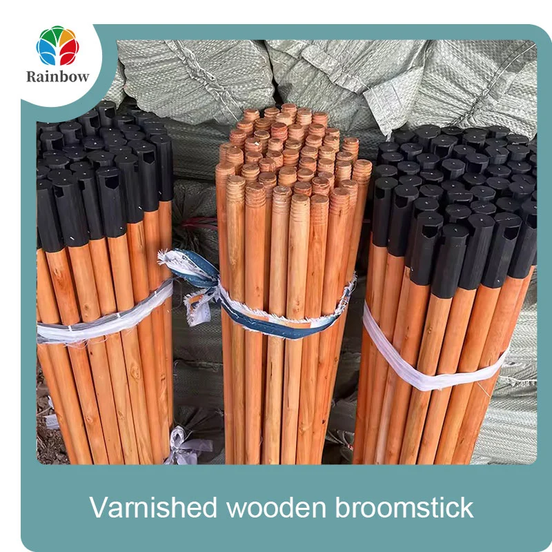 Varnished wooden round head thread paint wooden broom handle 