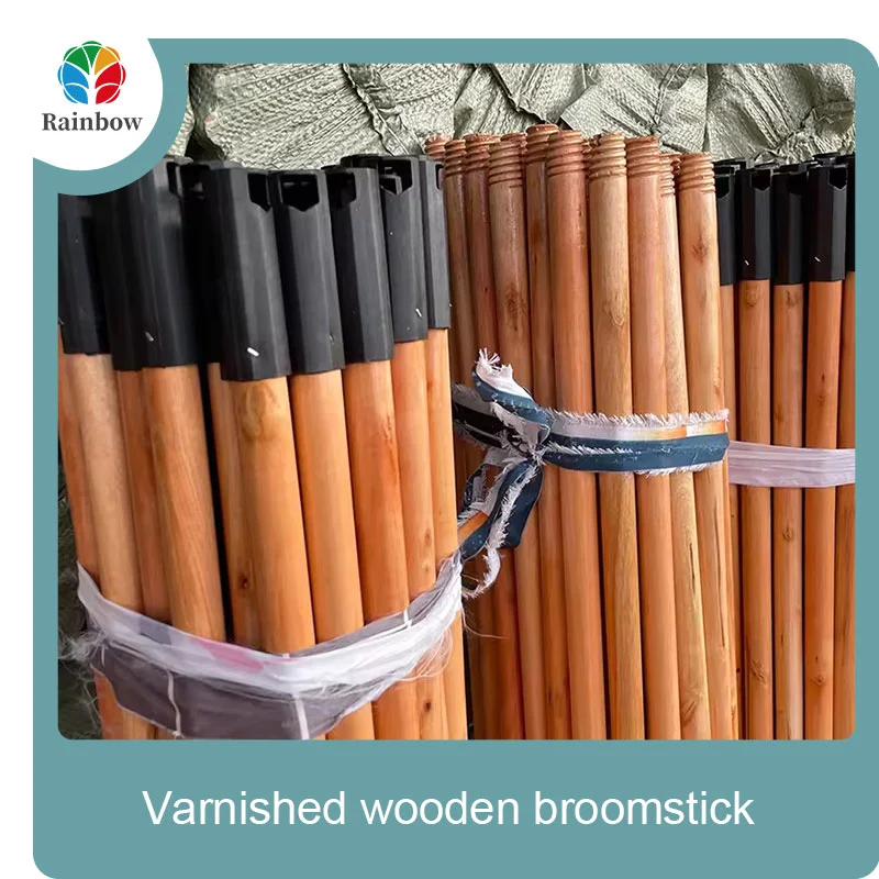 Varnished wooden round head thread paint wooden broom handle 