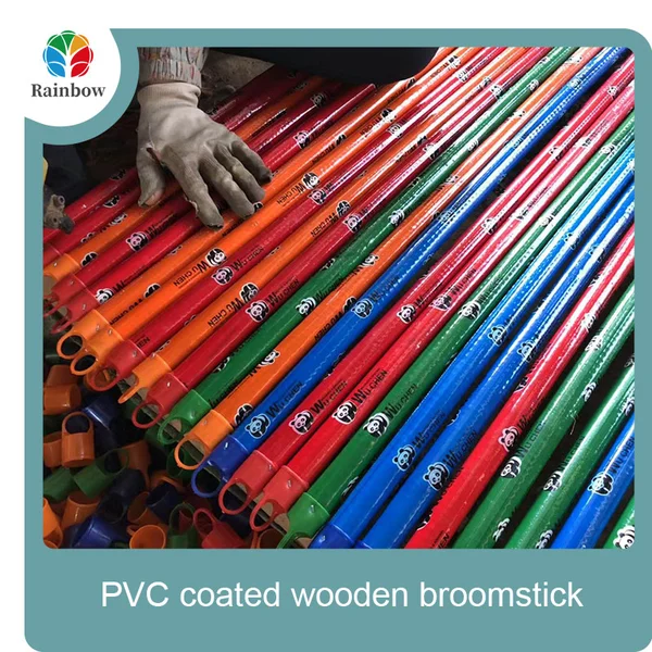 مقبض مكنسة خشبية مطلية بـ PVC من الصين، عصي ممسحة منزلية خشبية من الأوكالبتوس