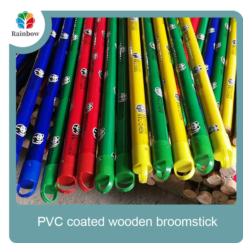 China PVC coated wood broom handle eucalyptus wooden house mop sticks
