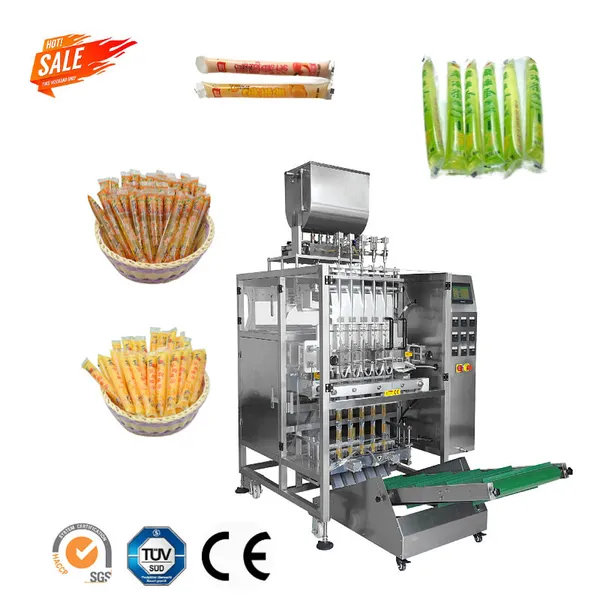 Машина для упаковки томатного соуса в пакеты с несколькими полосами движения