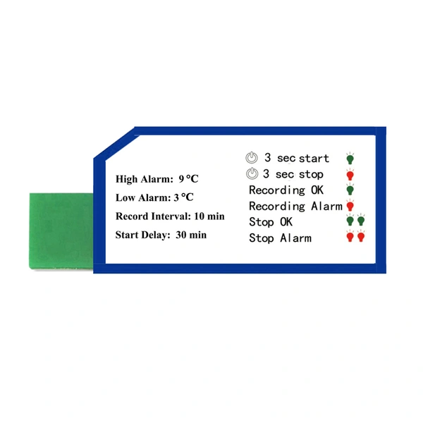 Single use temperature data logger; co2 meter; co2 monitor.