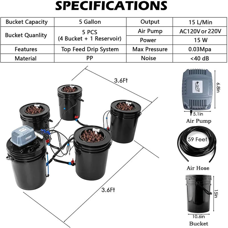 DWC Bucket Growing System with Recirculating Top Feed Drip
