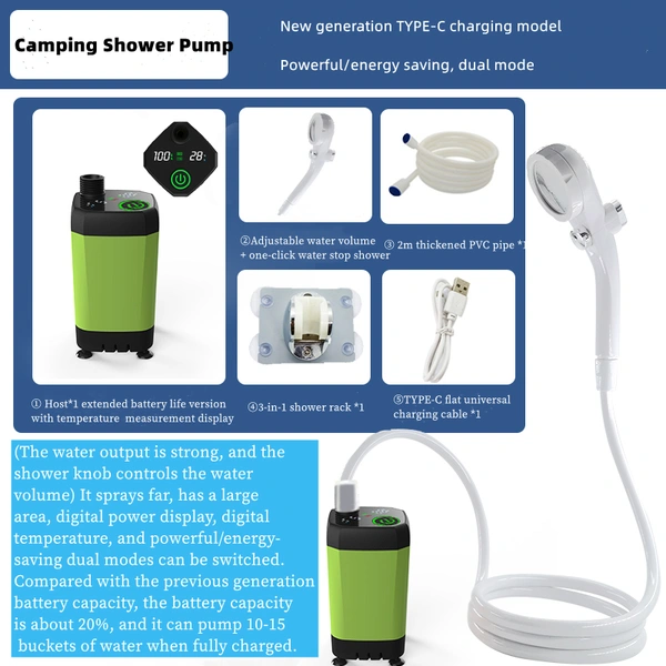 Outdoor Portable Rechargeable  Camping Shower Pump USB Shower