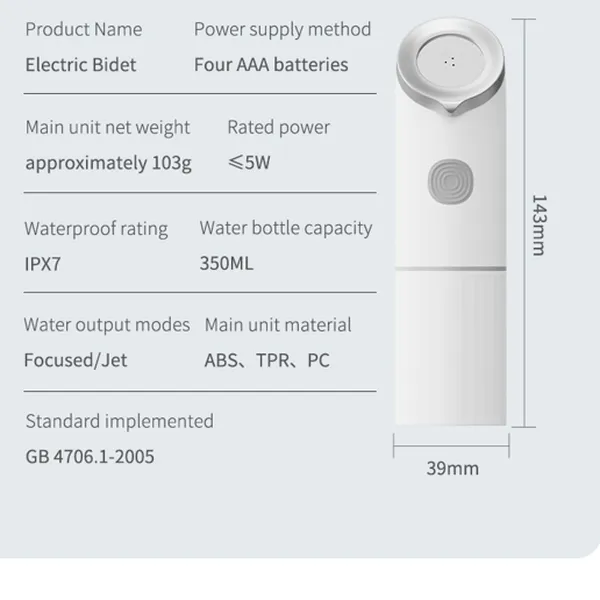 Modern Portable Bidet Set ABS Electric  Easy to Use Travel-Friendly
