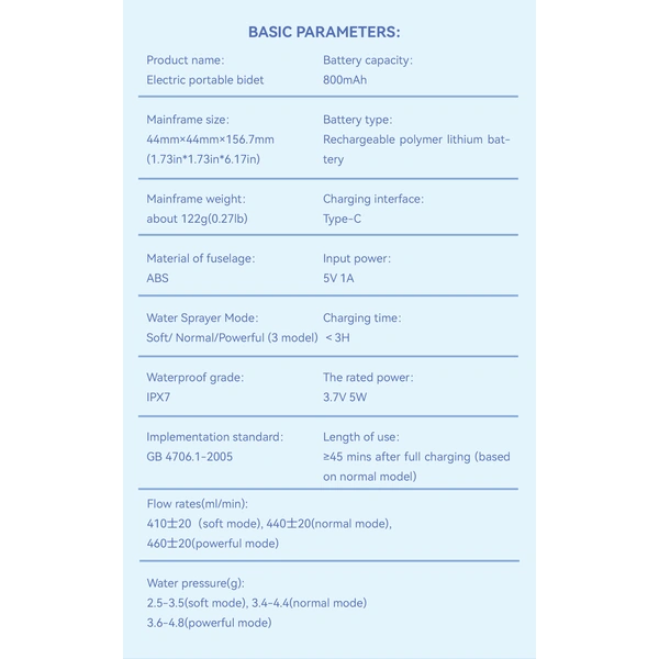 800MAH Smart Travel Portable Bidet Electricwith USB Chargeable