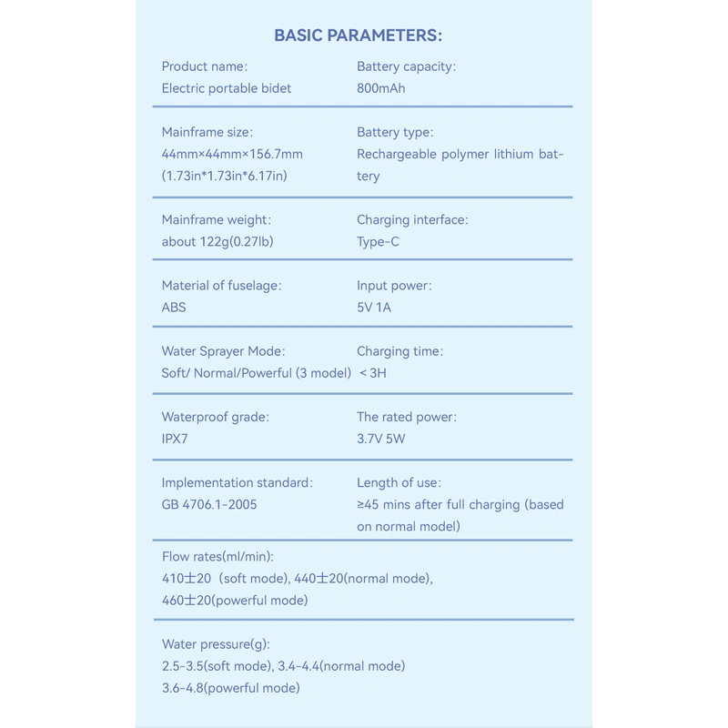 800MAH Smart Travel Portable Bidet Electricwith USB Chargeable