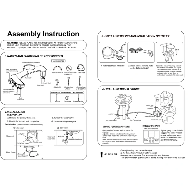  Dual Nozzle Toilet Bidet Seat with Warm & Cold Water Feature