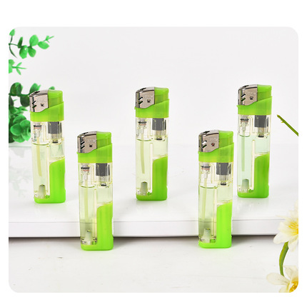 Transparent plastic open flame lighter manufacturer wholesale compact portable disposable electronic lighter with lighting