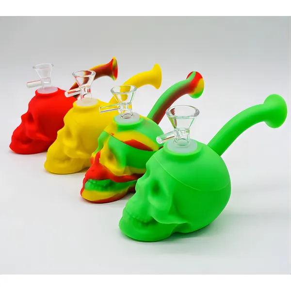 Popular Silicone Smoking Glass skull  Water Pipes Smoke Tobacco Pipe