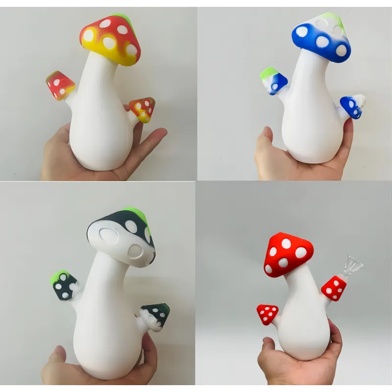 Mushroom Design Silicone Cigarette Pot Glass Smoking Water Pipe