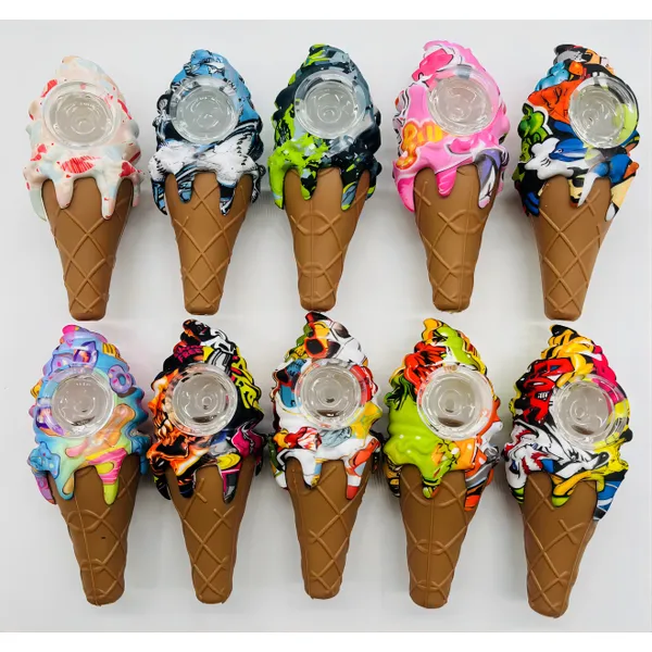 Hot Selling Ice Cream Silicone Pipe Glass Herb Water Silicone Water Pipe 