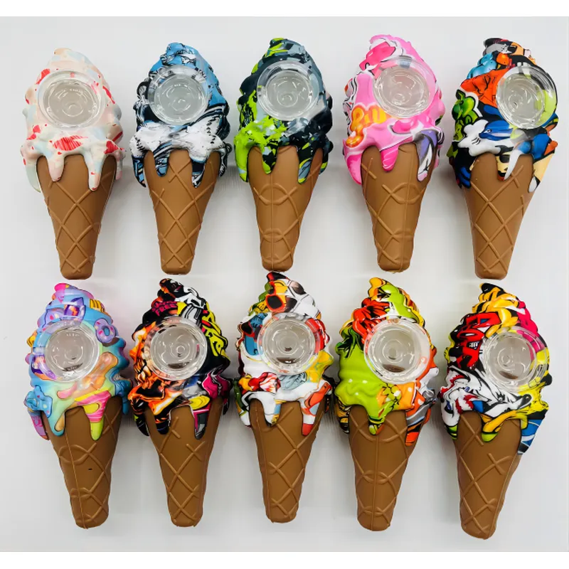Hot Selling Ice Cream Silicone Pipe Glass Herb Water Silicone Water Pipe 