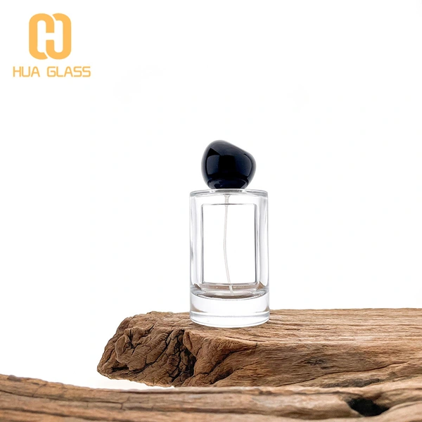 Cilindro personalizado redondo 100 ml botella de vidrio de perfume con etiquetas de metal