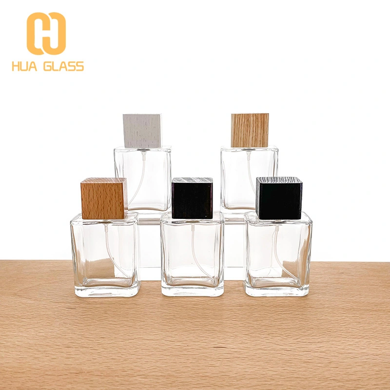 botella de perfume personalizada de 50 ml con tapa de madera  