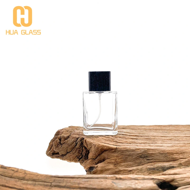 botella de perfume personalizada de 50 ml con tapa de madera  