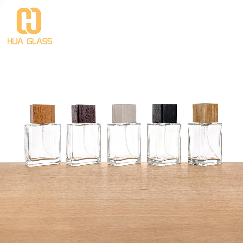 botella de perfume personalizada de 50 ml con tapa de madera  