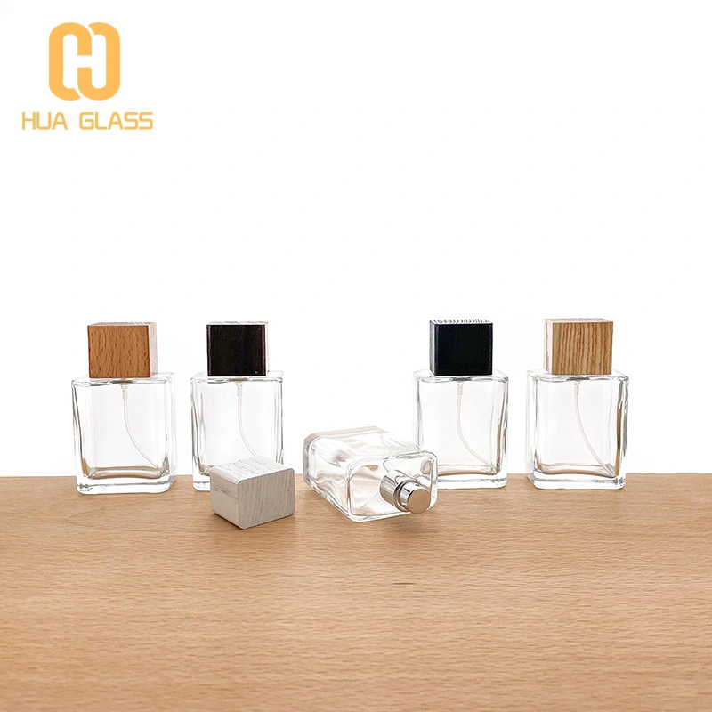 botella de perfume personalizada de 50 ml con tapa de madera  