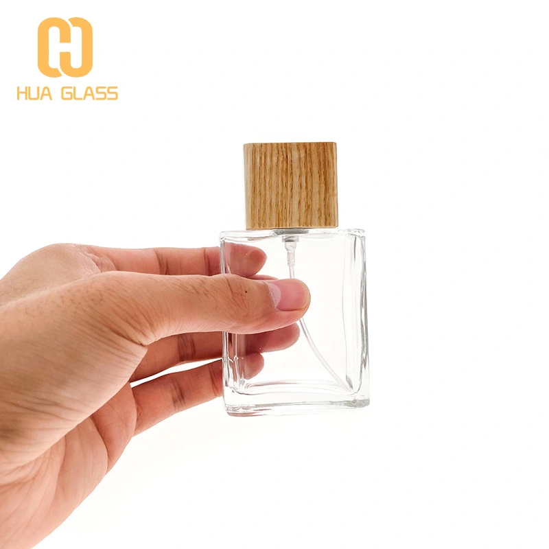 botella de perfume personalizada de 50 ml con tapa de madera  