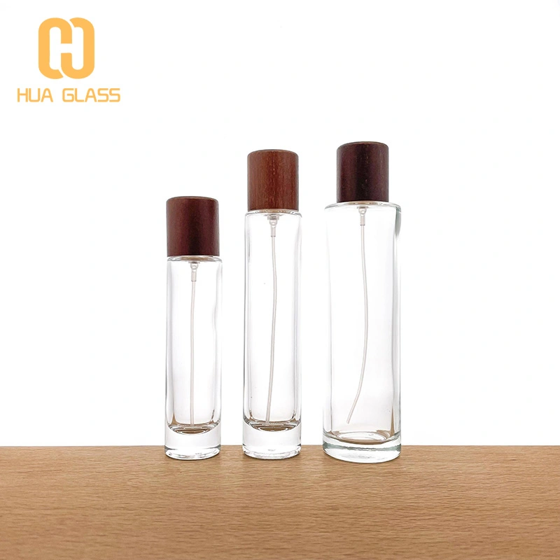 Frasco de perfume alto cilíndrico de 30 ml, 50 ml, 100 ml con tapa de nogal negro  