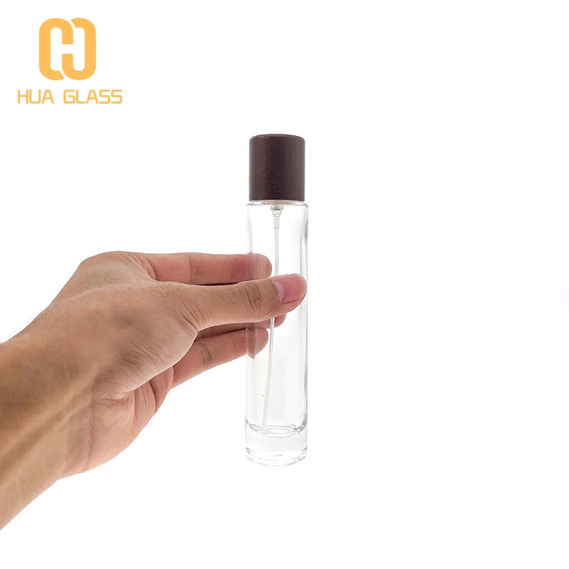 Frasco de perfume alto cilíndrico de 30 ml, 50 ml, 100 ml con tapa de nogal negro  