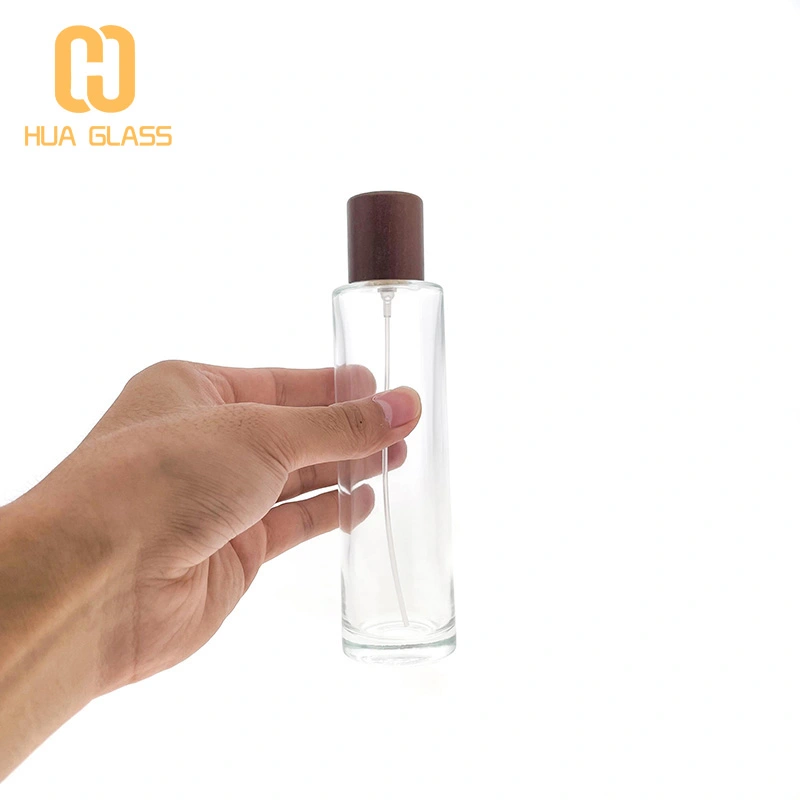 Frasco de perfume alto cilíndrico de 30 ml, 50 ml, 100 ml con tapa de nogal negro  