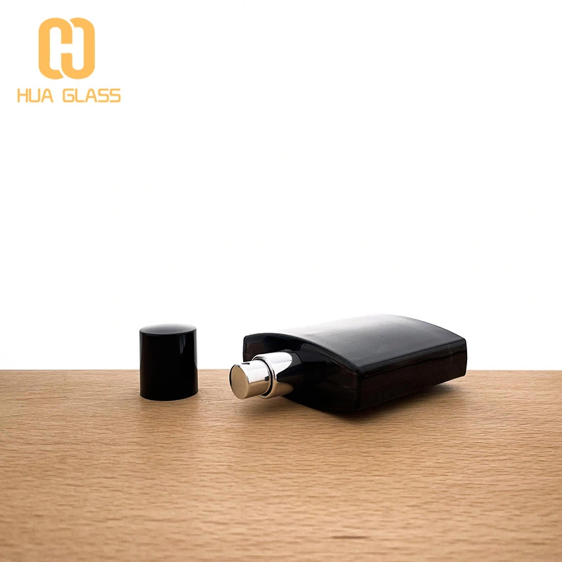 Frasco de perfume de vidrio negro cuadrado de 50 ml para hombres  