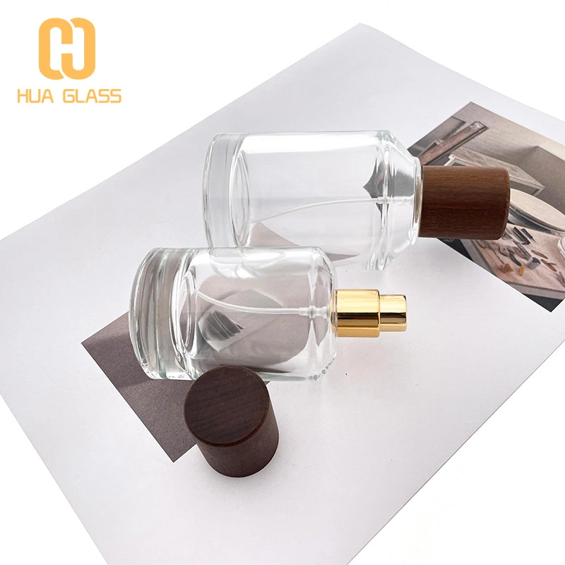 Botella de perfume cilíndrica 50ml Botella de perfume de vidrio de 100ml  