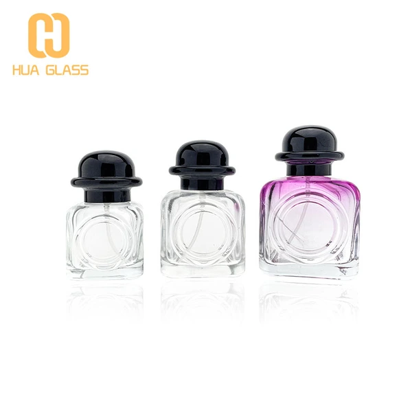 Frasco de perfume cuadrado pequeño de 30 ml, 50 ml, 80 ml, engarzado con tapa negra
