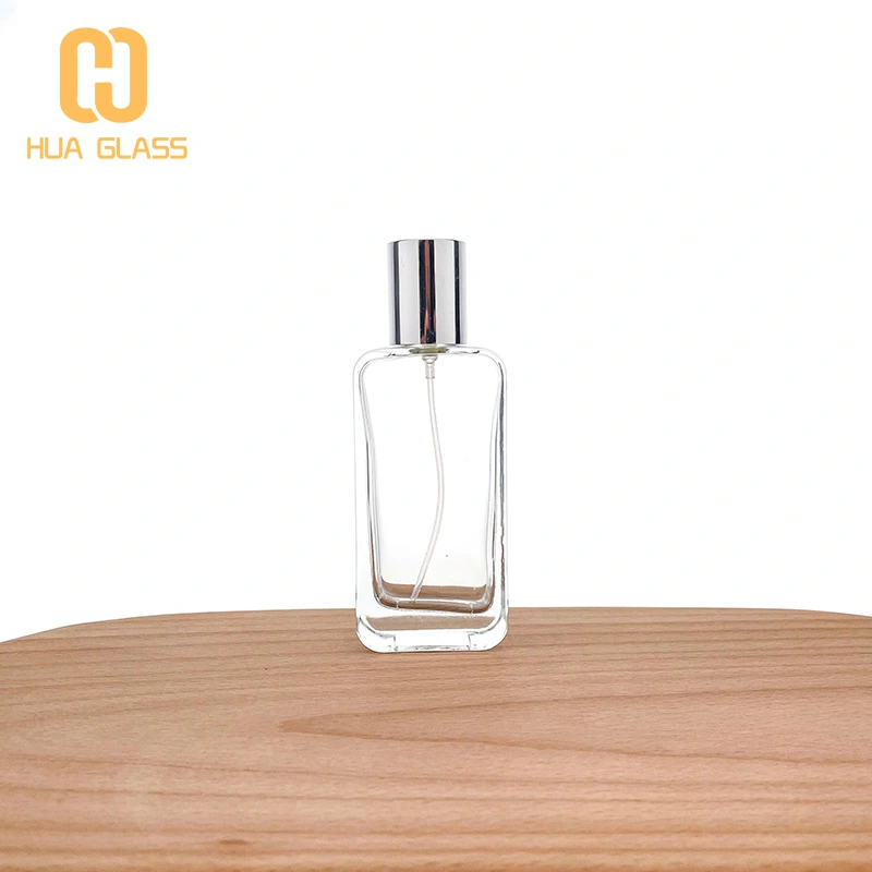 screw cap 55ml flat rectangle shape glass perfume bottle