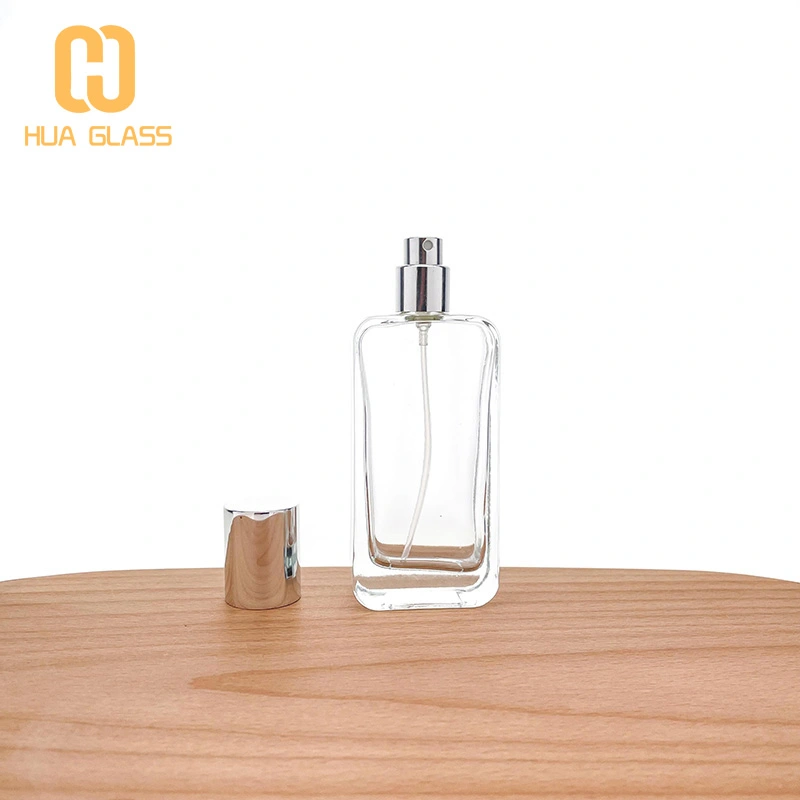 screw cap 55ml flat rectangle shape glass perfume bottle